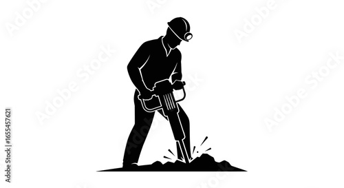 powerful silhouette of construction worker using jackhammer ideal for industry construction and labor websites logos and marketing materials