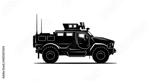 armored personnel carrier silhouette powerful black and white vector for military security and tactical designs