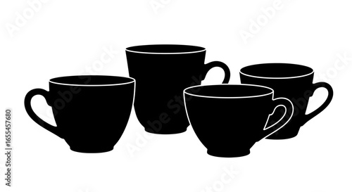 four silhouette mugs perfect for cafe menus tea shop branding or coffee house website design