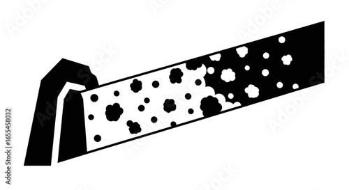 transformation process illustrative diagram showing material transition from solid to dispersed state ideal for explaining industrial processes scientific concepts or technological advancements