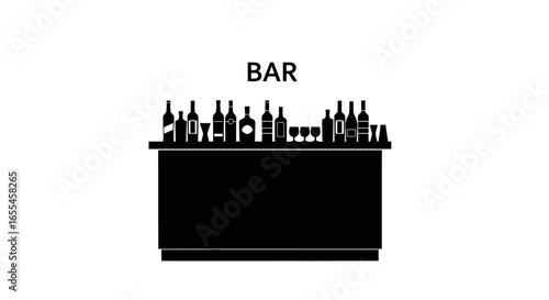 simple black silhouette of a bar counter with bottles and glasses perfect for menu design restaurant websites and alcoholrelated projects