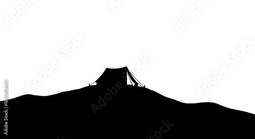 lone tent silhouette on a hilltop minimalist camping scene for adventure travel and outdoor branding designs