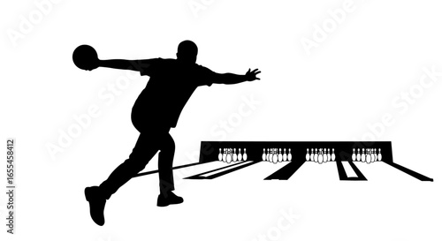 dynamic silhouette of a bowler delivering a strike perfect for sports recreation and competition designs