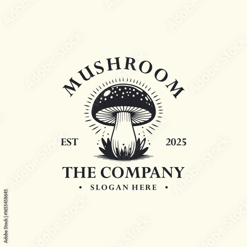 Mushroom logo with vintage charm and retro style vibes