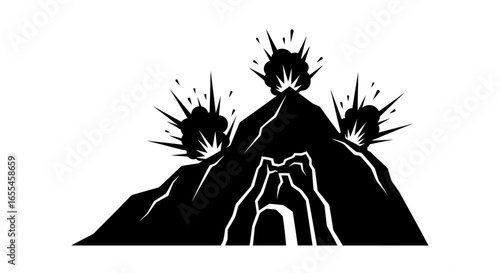 dramatic black and white illustration of a volcanic eruption ideal for power destruction or naturethemed projects