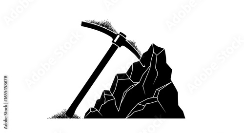 unearthing success pickaxe striking rock symbol of determination perseverance and achievement in business and mining industries