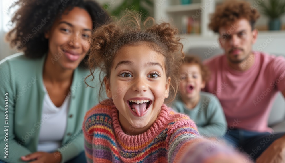 Fototapeta premium Joyful family capturing a fun moment together