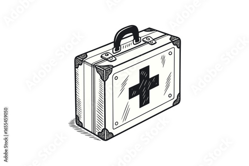Vintage first aid kit silhouette isolated on white background