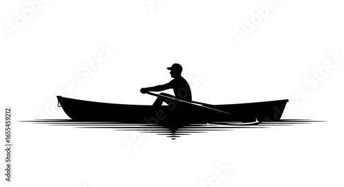 solitary rowboat silhouette peaceful solitude relaxation and adventure on the water ideal for wellness travel and outdoors branding