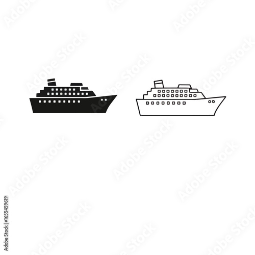 Two simple cruise ship icons: one black, one line art.