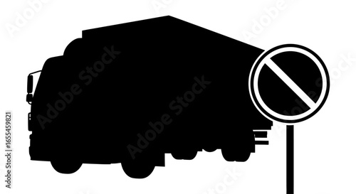 trucking restrictions black silhouette of a delivery truck ignoring a no parking sign ideal for transportation logistics and regulatory compliance illustrations