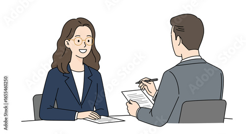 Woman in Interview with Glasses and Smiling Face.