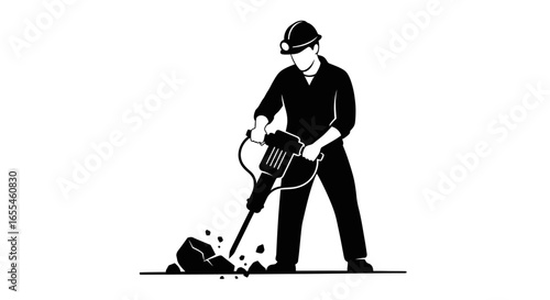 demolishing barriers a construction worker using a jackhammer to break rock symbolizing progress strength and overcoming challenges in the building industry