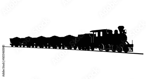steam locomotive hauling freight cars powerful black silhouette for transportation industry and history designs