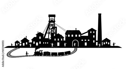 coal mining town silhouette illustrating industrial heritage resource extraction and labor history for educational and design projects