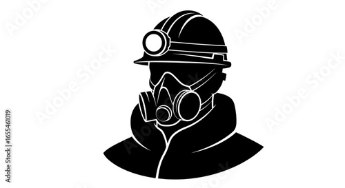 mining safety silhouette of a miner wearing protective gear ideal for hazard awareness campaigns industrial safety training materials and mining company logos