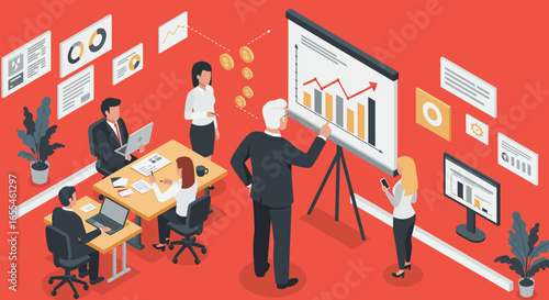 Business Team Analyzing Financial Data Presentation.