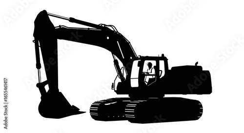 powerful excavator silhouette perfect for construction engineering and industrial designs illustrating heavy machinery and operator expertise