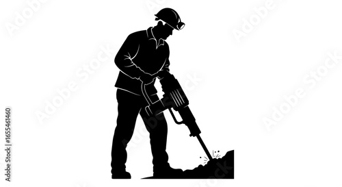 construction worker using jackhammer powerful silhouette for industrial construction and mining projects
