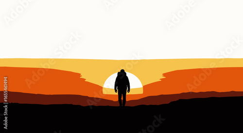 solitary figure walking towards a vibrant sunset inspiring imagery for travel adventure and hope