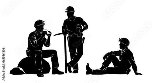 hardworking miners taking a welldeserved break silhouette illustration for mining industry and labor websites blogs or reports