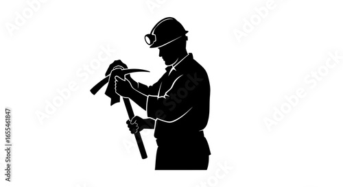coal miner cleaning pickaxe safety first illustrative silhouette for mining industrial and occupational safety campaigns