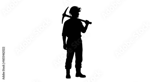 strong silhouette of a miner with pickaxe perfect for mining industry and labor day designs
