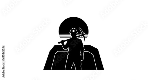 hardworking miner silhouette at sunset perfect for mining industry and labor day designs