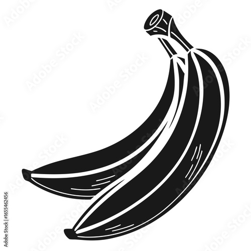 Stylized black and white illustration of two ripe bananas on a white background