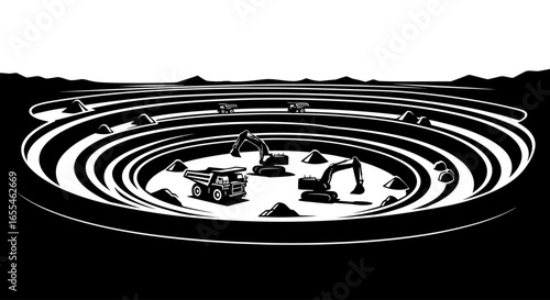 openpit mining operation excavators and haul trucks efficiently extract resources from a largescale quarry