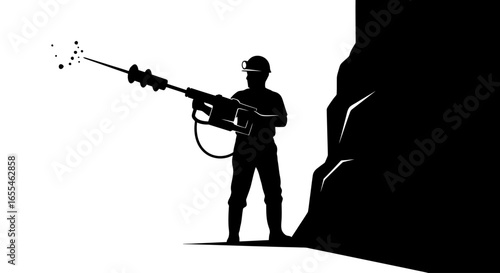 miner using jackhammer powerful silhouette image for mining industry and construction projects