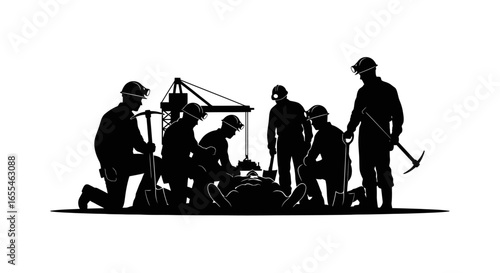 mining team collaboration a powerful silhouette illustration for industry safety and teamwork concepts