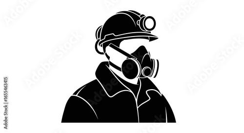 miner safety black and white silhouette of a coal miner wearing protective gear ideal for mining safety and industrial designs