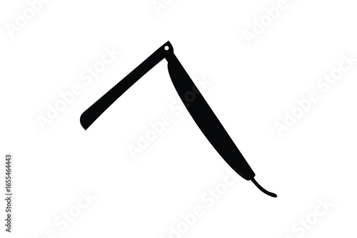 Black silhouette of a straight razor isolated on white background