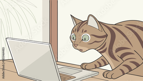 Curious Cat Looking at Laptop.