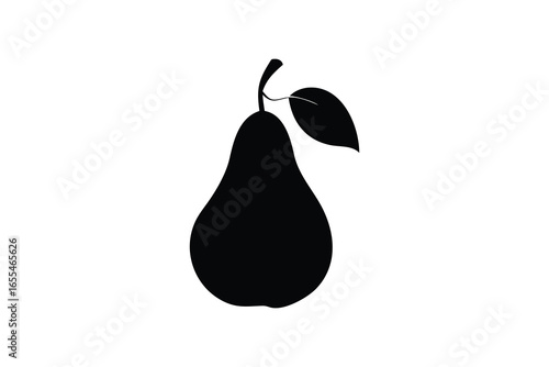 Black silhouette of a pear with a leaf isolated on white background silhouette