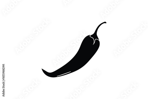 Black silhouette of a chili pepper isolated on white background