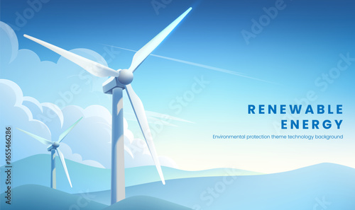 Horizontal version of renewable energy illustration wind turbine