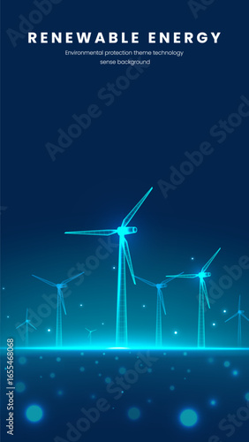Vertical illustration of renewable energy wind power technology style wind turbine