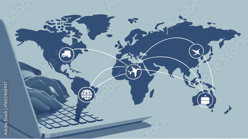 Global Logistics Network on Laptop Display.