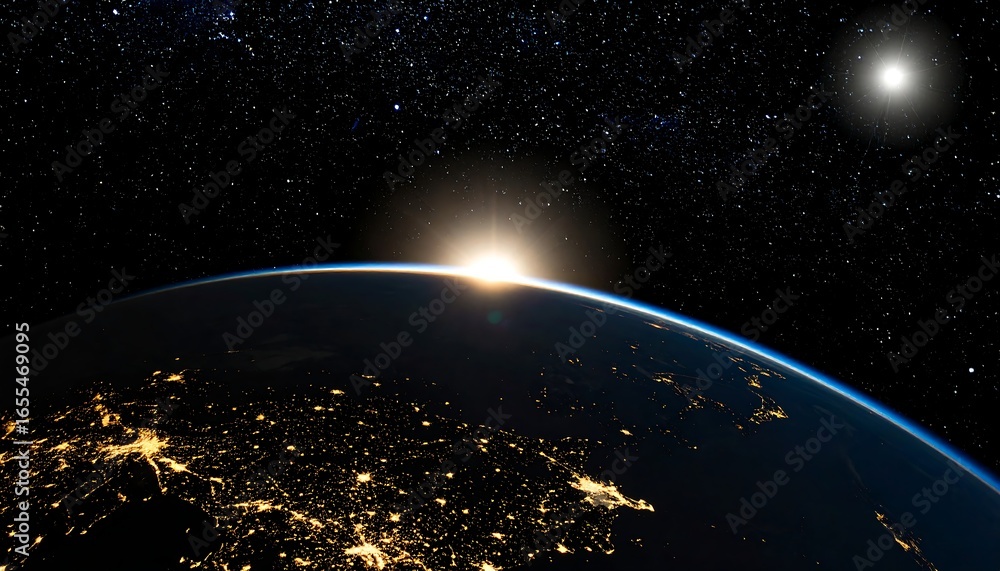 Obraz premium Earthrise Sunrise Space View Nightlights