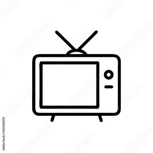 Illustration of a retro television set with antenna and a round button on the right side in black outline