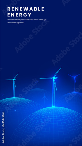 Vertical illustration of renewable energy Wind tech style wind turbine