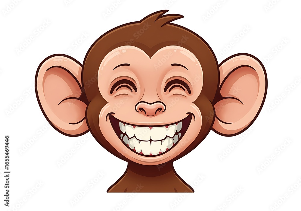 Fototapeta premium A cheerful cartoon monkey with a big, toothy grin, displaying happiness and joy.