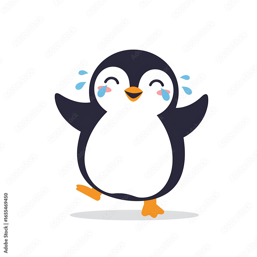 Fototapeta premium A cheerful, crying cartoon penguin illustration.