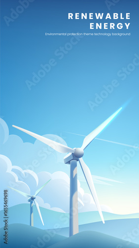Vertical version of renewable energy illustration wind turbine