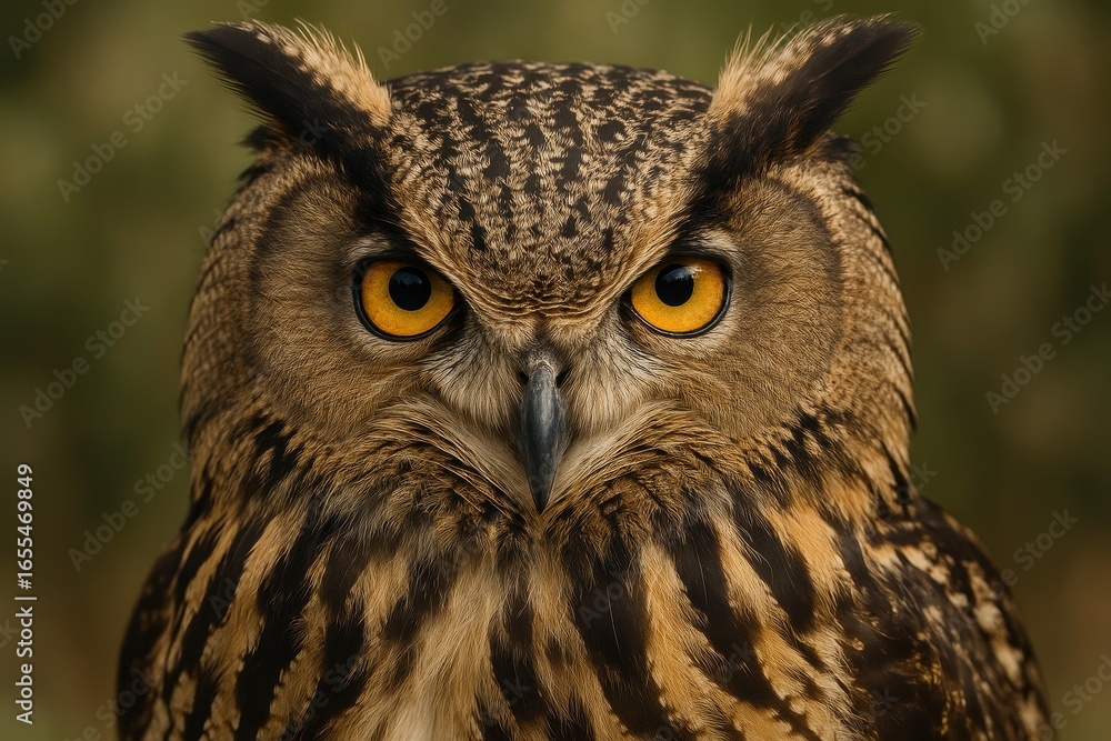 Obraz premium Detailed owl face portrait with piercing eyes showcasing magnificent wildlife photography and natural beauty