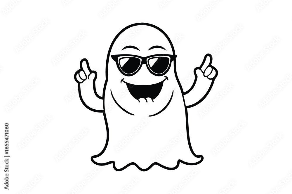 Obraz premium Cartoon ghost wearing sunglasses dancing silhouette isolated on white background