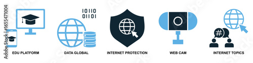 Set internet icon vector for global connectivity, web services, and online communication. This collection is ideal for illustrating digital networks, data transfer, and worldwide information access.
