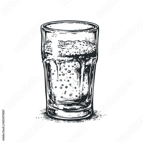 Glass filled with bubbly refreshing beverage and condensation